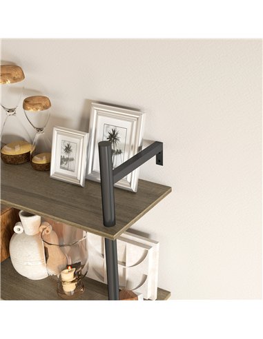 HOMCOM Wall Mounted Floating Shelves with 4 Hooks, Rustic Wall Shelf Unit for Living Room, Entryway, Grey