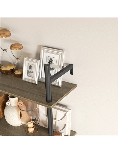 HOMCOM Wall Mounted Floating Shelves with 4 Hooks, Rustic Wall Shelf Unit for Living Room, Entryway, Grey - pic 133713 | FastDaddyshop