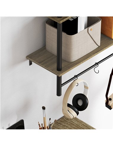 HOMCOM Wall Mounted Floating Shelves with 4 Hooks, Rustic Wall Shelf Unit for Living Room, Entryway, Grey