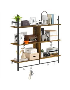 HOMCOM Three-Tier Floating Shelf - Brown/Black