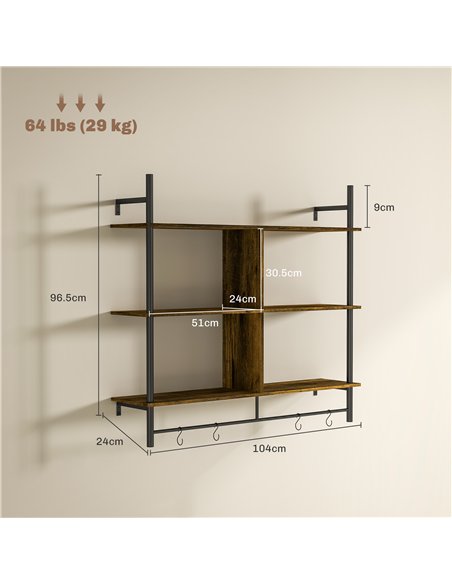 HOMCOM Three-Tier Floating Shelf - Brown/Black - pic 133717 | FastDaddyshop