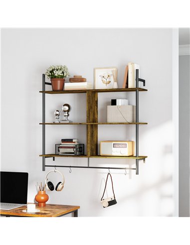 HOMCOM Three-Tier Floating Shelf - Brown/Black