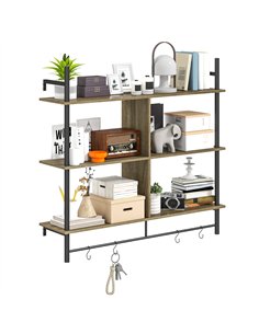 HOMCOM Three-Tier Floating Shelf - Grey Wood Effect