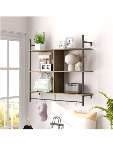 HOMCOM Three-Tier Floating Shelf - Grey Wood Effect