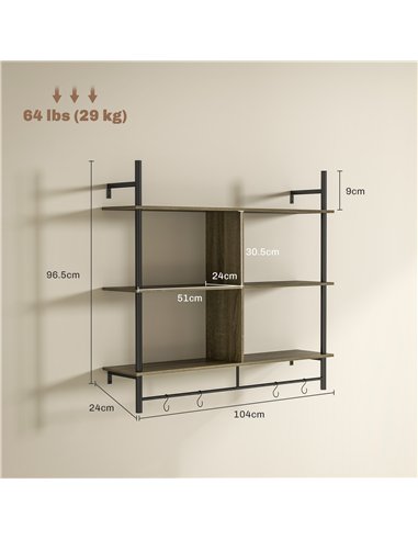HOMCOM Three-Tier Floating Shelf - Grey Wood Effect