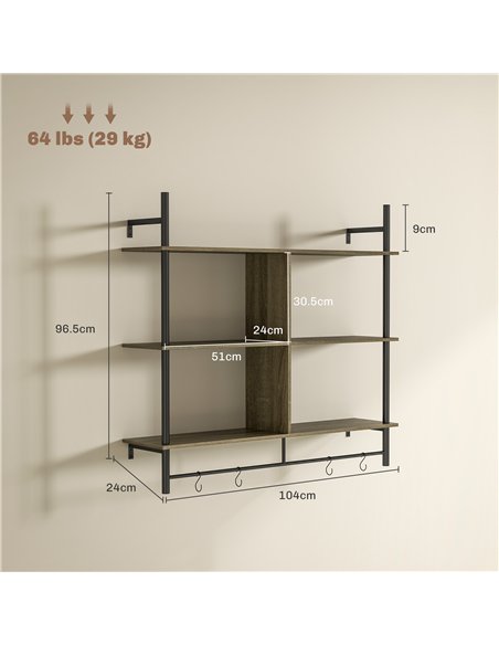 HOMCOM Three-Tier Floating Shelf - Grey Wood Effect - pic 133726 | FastDaddyshop