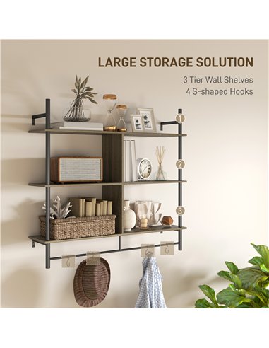 HOMCOM Three-Tier Floating Shelf - Grey Wood Effect