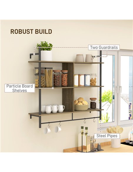 HOMCOM Three-Tier Floating Shelf - Grey Wood Effect - pic 133728 | FastDaddyshop