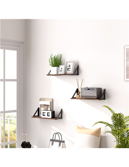 HOMCOM Set of 3 Wall Shelves, Vintage Wall Mounted Floating Shelves for Living Room, Entryway, Bedroom, Rustic Brown - pic 133734 | FastDaddyshop