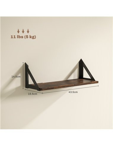 HOMCOM Set of 3 Wall Shelves, Vintage Wall Mounted Floating Shelves for Living Room, Entryway, Bedroom, Rustic Brown
