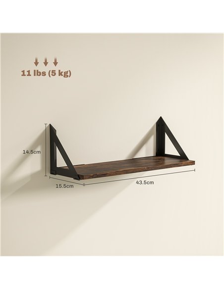 HOMCOM Set of 3 Wall Shelves, Vintage Wall Mounted Floating Shelves for Living Room, Entryway, Bedroom, Rustic Brown - pic 133735 | FastDaddyshop