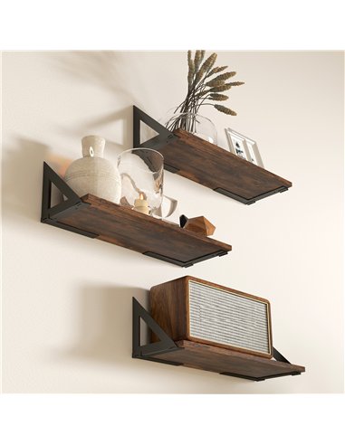 HOMCOM Set of 3 Wall Shelves, Vintage Wall Mounted Floating Shelves for Living Room, Entryway, Bedroom, Rustic Brown