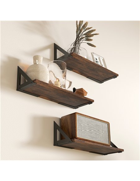 HOMCOM Set of 3 Wall Shelves, Vintage Wall Mounted Floating Shelves for Living Room, Entryway, Bedroom, Rustic Brown - pic 133741 | FastDaddyshop