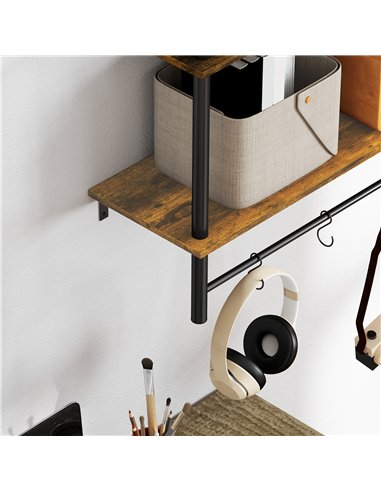 HOMCOM Wall Mounted Floating Shelves with 4 Hooks, Rustic Wall Shelf Unit for Living Room, Entryway, Rustic Brown