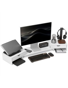 HOMCOM Dual Monitor Stand Riser with 2 Drawers, Adjustable Length and Angle, 116cm Monitor Riser for Laptop, Computer, PC, Small