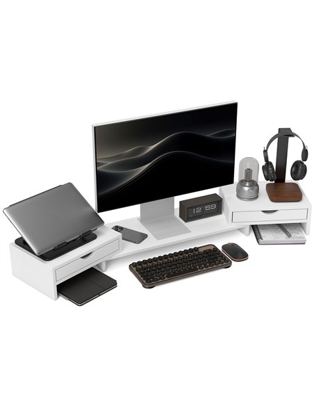 HOMCOM Dual Monitor Stand Riser with 2 Drawers, Adjustable Length and Angle, 116cm Monitor Riser for Laptop, Computer, PC, Small - pic 133751 | FastDaddyshop