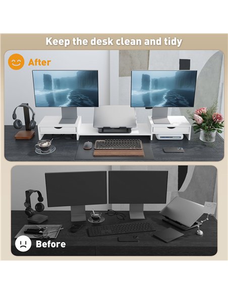 HOMCOM Dual Monitor Stand Riser with 2 Drawers, Adjustable Length and Angle, 116cm Monitor Riser for Laptop, Computer, PC, Small - pic 133755 | FastDaddyshop