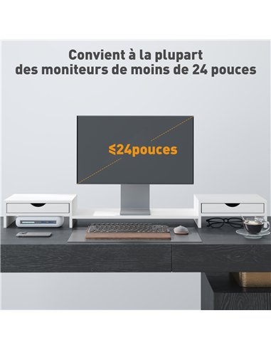 HOMCOM Dual Monitor Stand Riser with 2 Drawers, Adjustable Length and Angle, 116cm Monitor Riser for Laptop, Computer, PC, Small