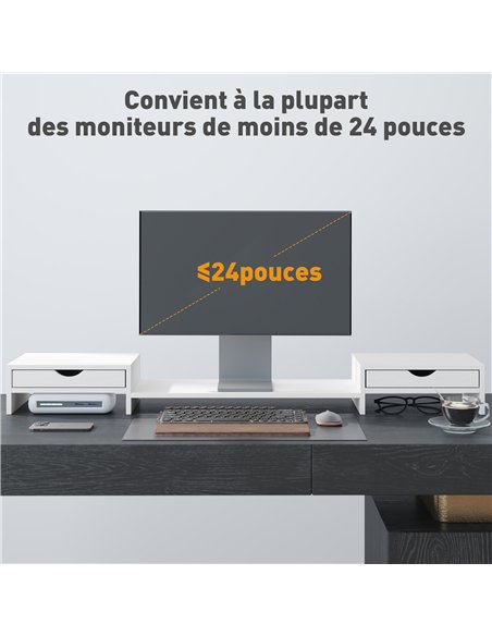 HOMCOM Dual Monitor Stand Riser with 2 Drawers, Adjustable Length and Angle, 116cm Monitor Riser for Laptop, Computer, PC, Small - pic 133757 | FastDaddyshop