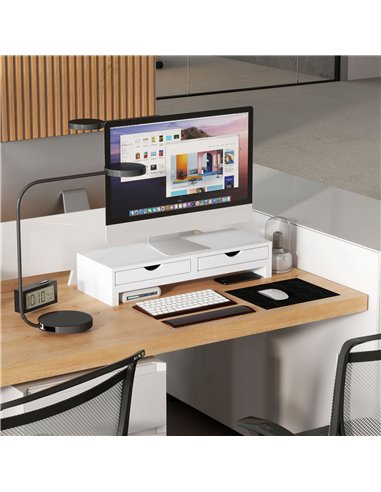 HOMCOM Dual Monitor Stand Riser with 2 Drawers, Adjustable Length and Angle, 116cm Monitor Riser for Laptop, Computer, PC, Small