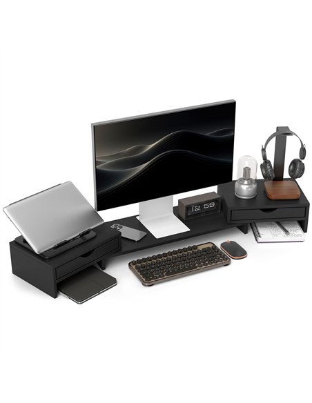 HOMCOM Dual Monitor Stand Riser with 2 Drawers, Adjustable Length and Angle, 116cm Monitor Riser for Laptop, Computer, PC, Small - pic 133760 | FastDaddyshop
