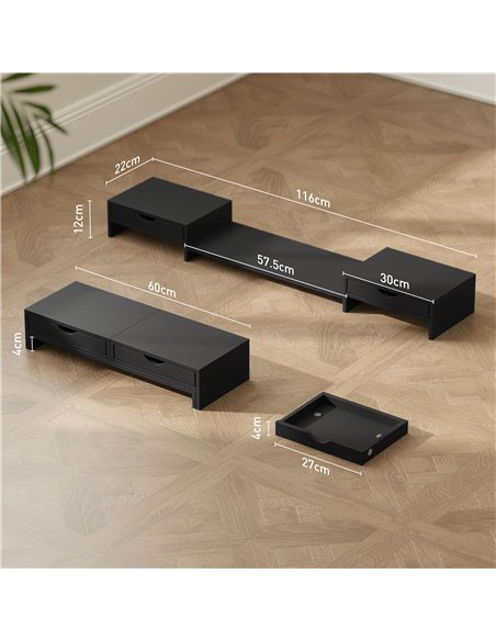 HOMCOM Dual Monitor Stand Riser with 2 Drawers, Adjustable Length and Angle, 116cm Monitor Riser for Laptop, Computer, PC, Small - pic 133762 | FastDaddyshop