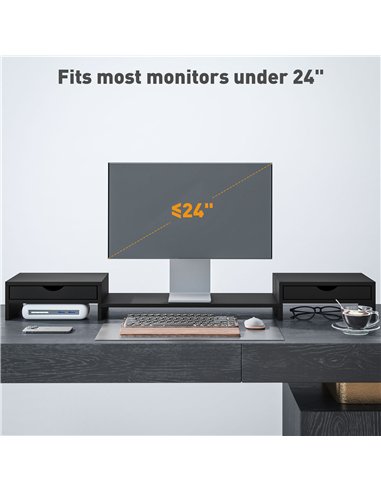 HOMCOM Dual Monitor Stand Riser with 2 Drawers, Adjustable Length and Angle, 116cm Monitor Riser for Laptop, Computer, PC, Small