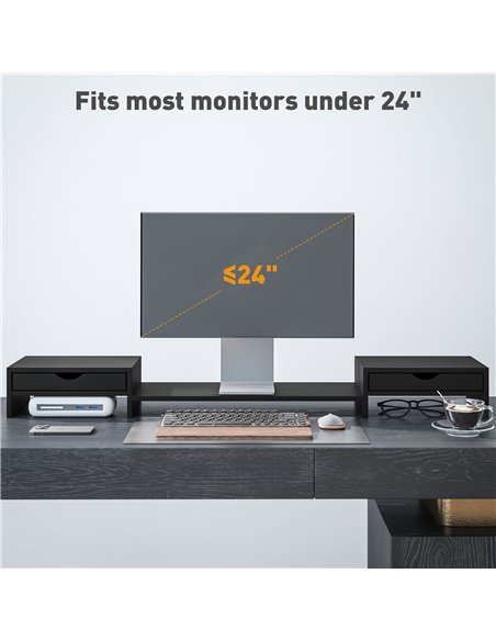 HOMCOM Dual Monitor Stand Riser with 2 Drawers, Adjustable Length and Angle, 116cm Monitor Riser for Laptop, Computer, PC, Small - pic 133766 | FastDaddyshop