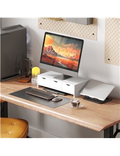 HOMCOM Monitor Stand Riser with 3 Drawers, Monitor Riser for Laptop, Computer, PC, Small Printer, 51 x 24 x 13cm, White 2