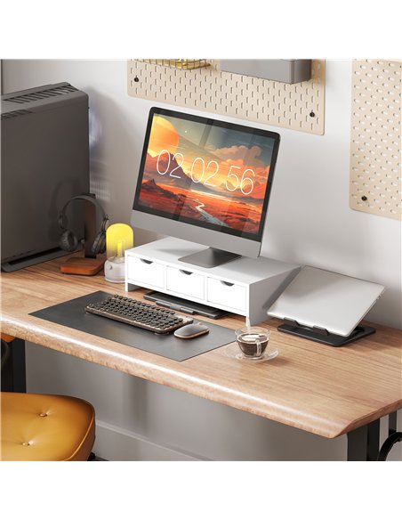 HOMCOM Monitor Stand Riser with 3 Drawers, Monitor Riser for Laptop, Computer, PC, Small Printer, 51 x 24 x 13cm, White - pic 133770 | FastDaddyshop