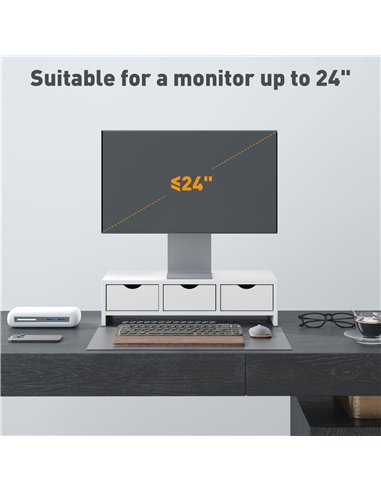 HOMCOM Monitor Stand Riser with 3 Drawers, Monitor Riser for Laptop, Computer, PC, Small Printer, 51 x 24 x 13cm, White