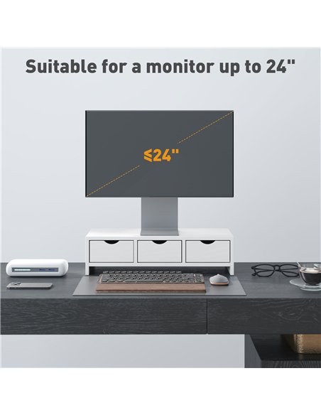 HOMCOM Monitor Stand Riser with 3 Drawers, Monitor Riser for Laptop, Computer, PC, Small Printer, 51 x 24 x 13cm, White - pic 133774 | FastDaddyshop