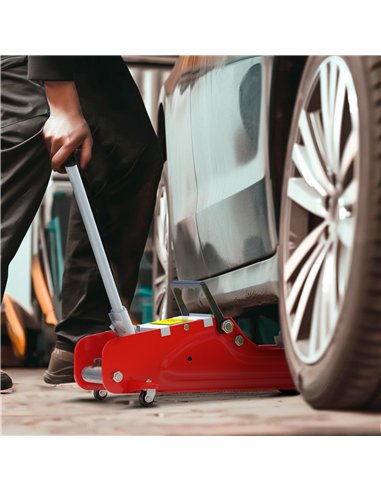 HOMCOM Low Profile Jack, Hydraulic Racing Floor Jack, 8-38cm Lifting Range, 2.5 Ton Capacity, Red