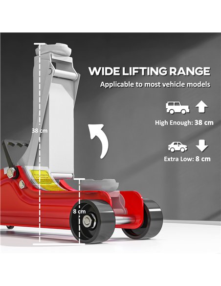 HOMCOM Low Profile Jack, Hydraulic Racing Floor Jack, 8-38cm Lifting Range, 2.5 Ton Capacity, Red - pic 133781 | FastDaddyshop