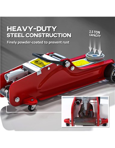 HOMCOM Low Profile Jack, Hydraulic Racing Floor Jack, 8-38cm Lifting Range, 2.5 Ton Capacity, Red