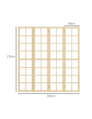 HOMCOM 4 Panel Folding Room Divider, Freestanding Room Separator, Indoor Privacy Screen for Living Room, Bedroom, 160 x 170cm