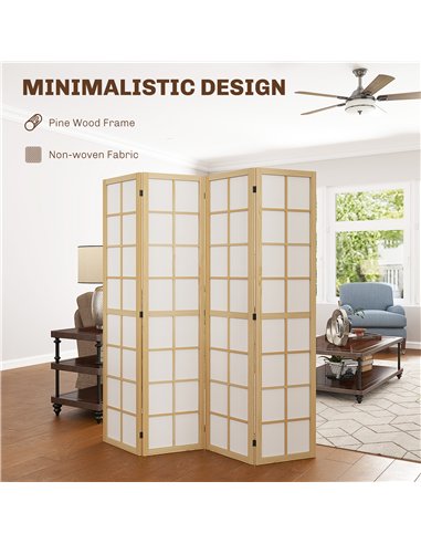 HOMCOM 4 Panel Folding Room Divider, Freestanding Room Separator, Indoor Privacy Screen for Living Room, Bedroom, 160 x 170cm