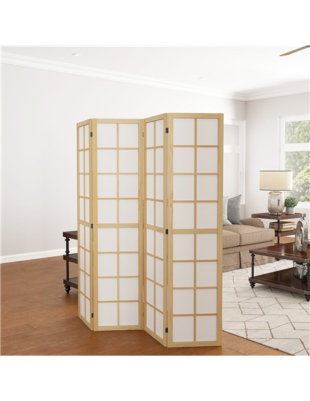 HOMCOM 4 Panel Folding Room Divider, Freestanding Room Separator, Indoor Privacy Screen for Living Room, Bedroom, 160 x 170cm - pic 133793 | FastDaddyshop