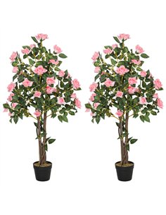 HOMCOM Set of Two Faux Rose Plants, with Pots