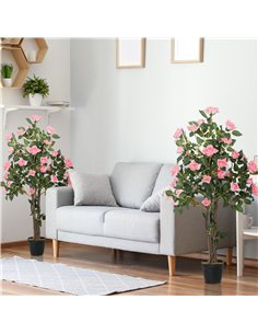 HOMCOM Set of Two Faux Rose Plants, with Pots 2