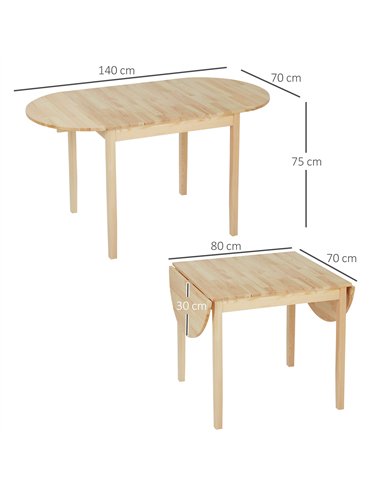 HOMCOM 4-6 Person Wooden Drop-Leaf Table - Natural Finish