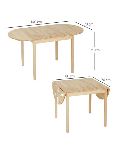 HOMCOM 4-6 Person Wooden Drop-Leaf Table - Natural Finish - pic 133807 | FastDaddyshop