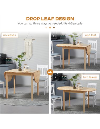 HOMCOM 4-6 Person Wooden Drop-Leaf Table - Natural Finish