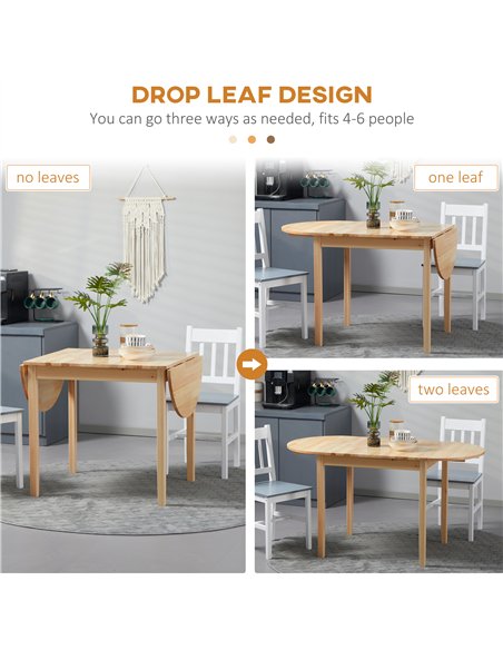 HOMCOM 4-6 Person Wooden Drop-Leaf Table - Natural Finish - pic 133809 | FastDaddyshop