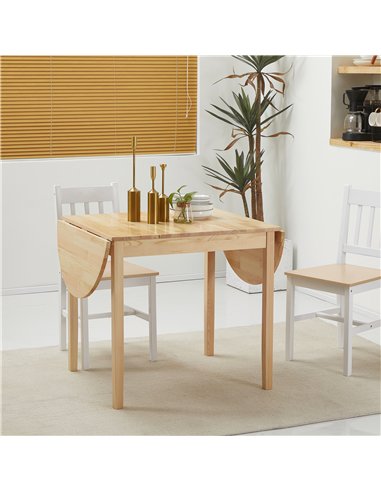 HOMCOM 4-6 Person Wooden Drop-Leaf Table - Natural Finish