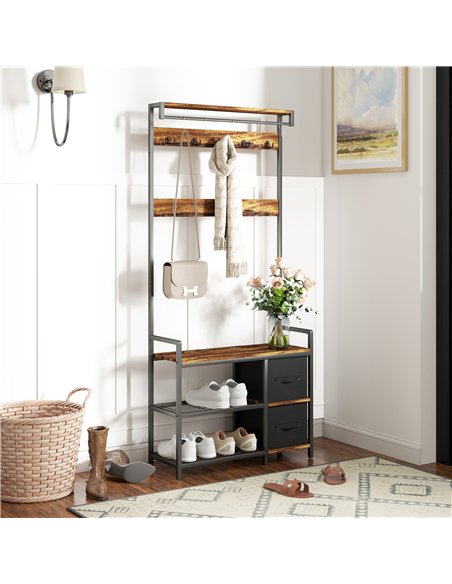 HOMCOM Industrial-Style Multi-Use Hallway Tree - Brown/Black - pic 133815 | FastDaddyshop