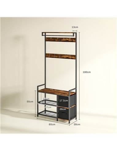 HOMCOM Industrial-Style Multi-Use Hallway Tree - Brown/Black
