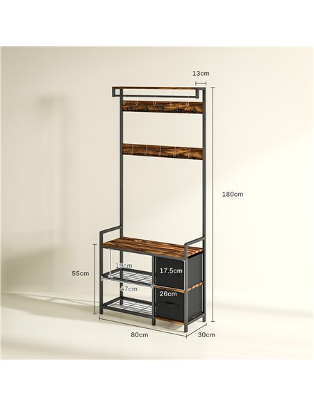 HOMCOM Industrial-Style Multi-Use Hallway Tree - Brown/Black - pic 133816 | FastDaddyshop