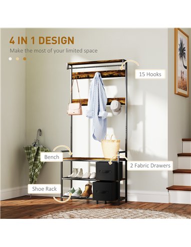 HOMCOM Industrial-Style Multi-Use Hallway Tree - Brown/Black