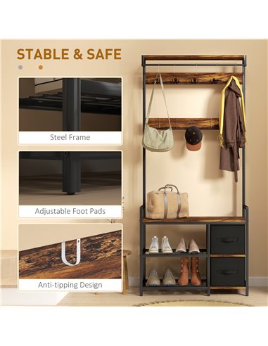 HOMCOM Industrial-Style Multi-Use Hallway Tree - Brown/Black